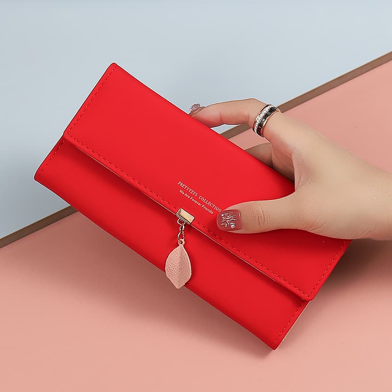 コンパクト 財布 シンプル リーフチャーム レディース財布