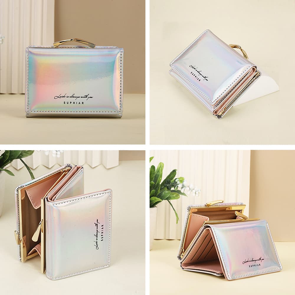 コンパクト 財布 がま口三つ折りコンパクト財布 光沢オーロラカラー