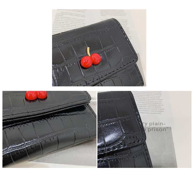 コンパクト 財布 さくらんぼ飾り二つ折り財布コンパクトミニ大容量