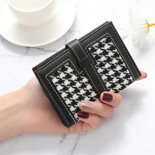 コンパクト 財布 千鳥格子柄 二つ折り財布 コンパクト 大容量カード収納
