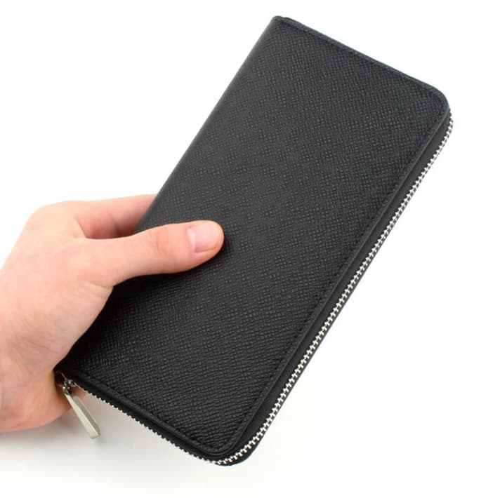 コンパクト 財布 クロスレザー ラウンドジップ 長財布