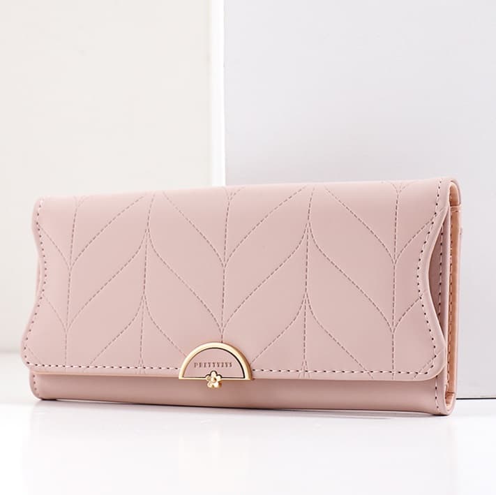 コンパクト 財布 優美な葉模様型押し多機能財布