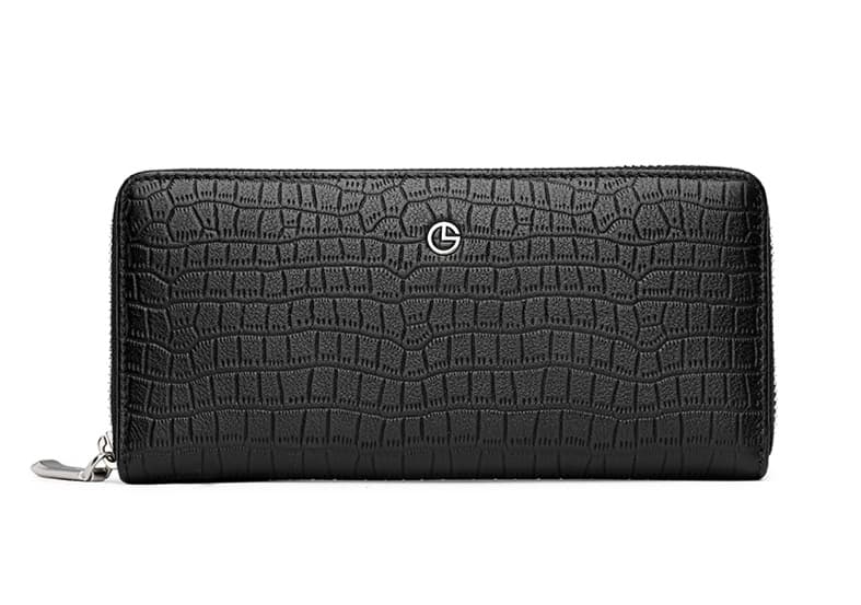 コンパクト 財布 型押し高級牛革 大容量ファスナー長財布