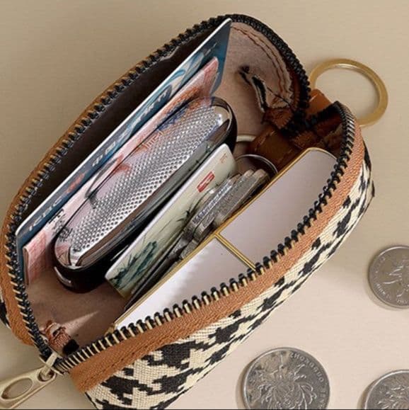 コンパクト 財布 千鳥格子柄 小銭入れ ミニポーチ キーリング付