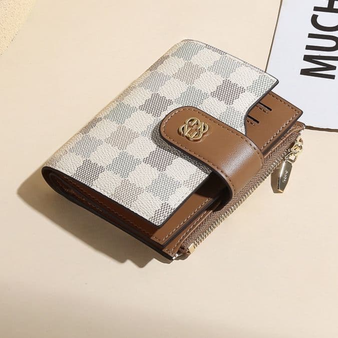 コンパクト 財布  ゴールド金具付き チェック柄 コンパクト財布
