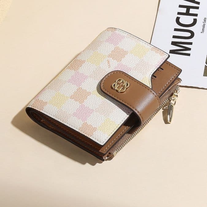 コンパクト 財布  ゴールド金具付き チェック柄 コンパクト財布