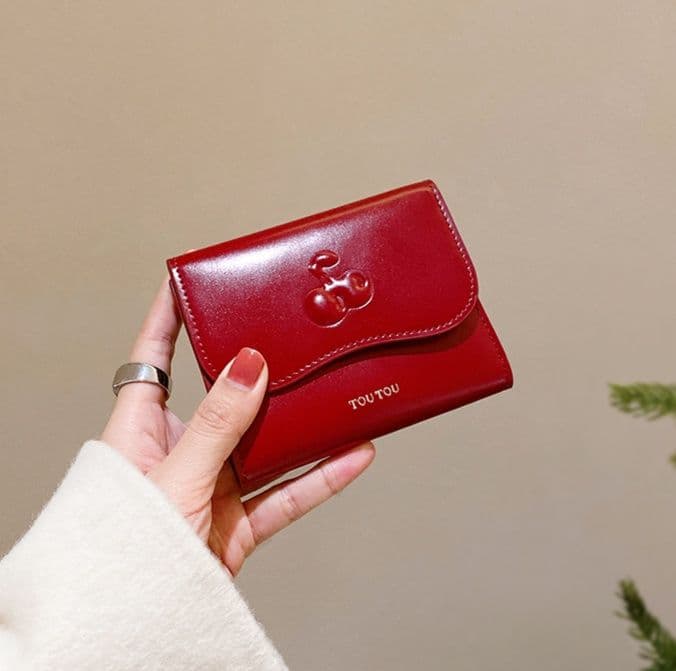 コンパクト 財布 さくらんぼ型押し三つ折りミニ財布