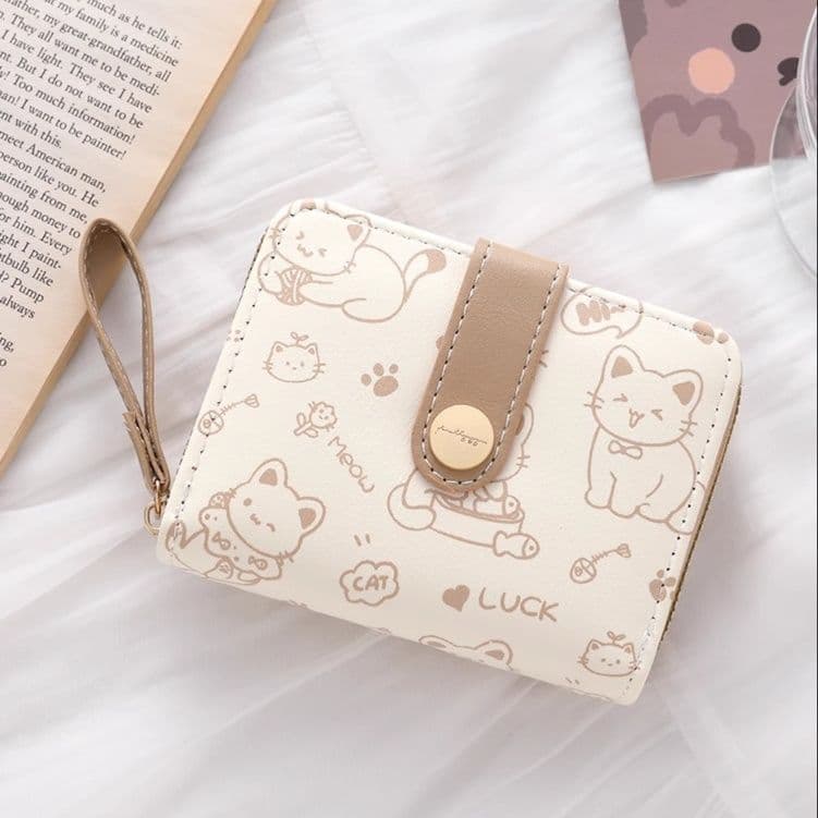 コンパクト 財布 猫モチーフ ミニ財布 ストラップ付き