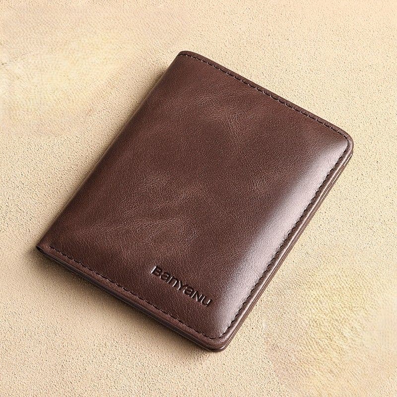 コンパクト 財布 頭層牛革薄型二つ折り財布