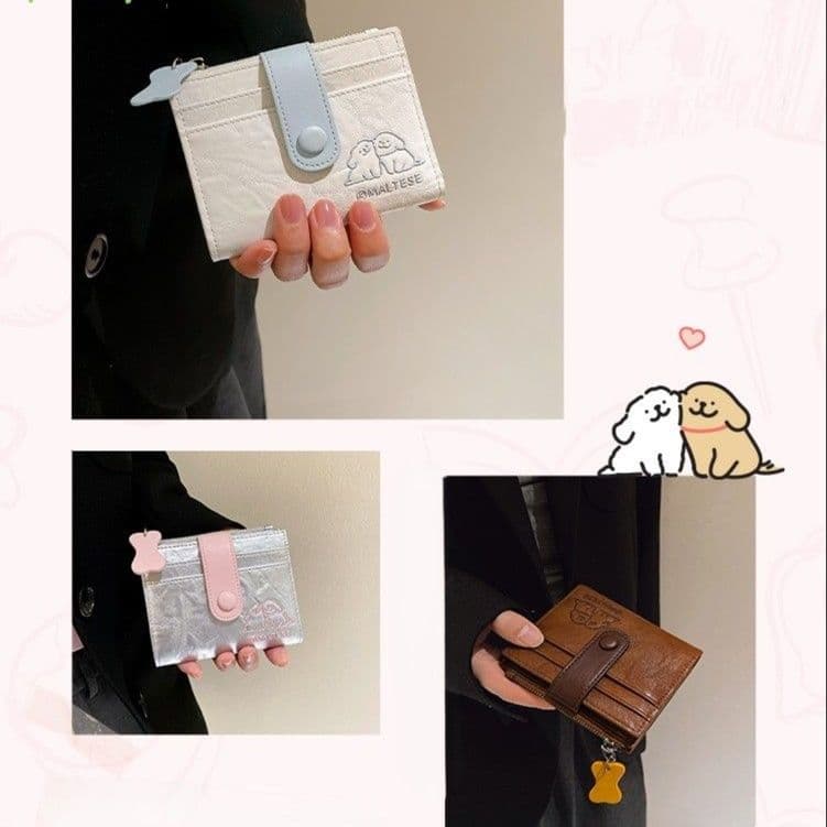 コンパクト 財布 犬モチーフ 骨型チャーム付きミニ財布