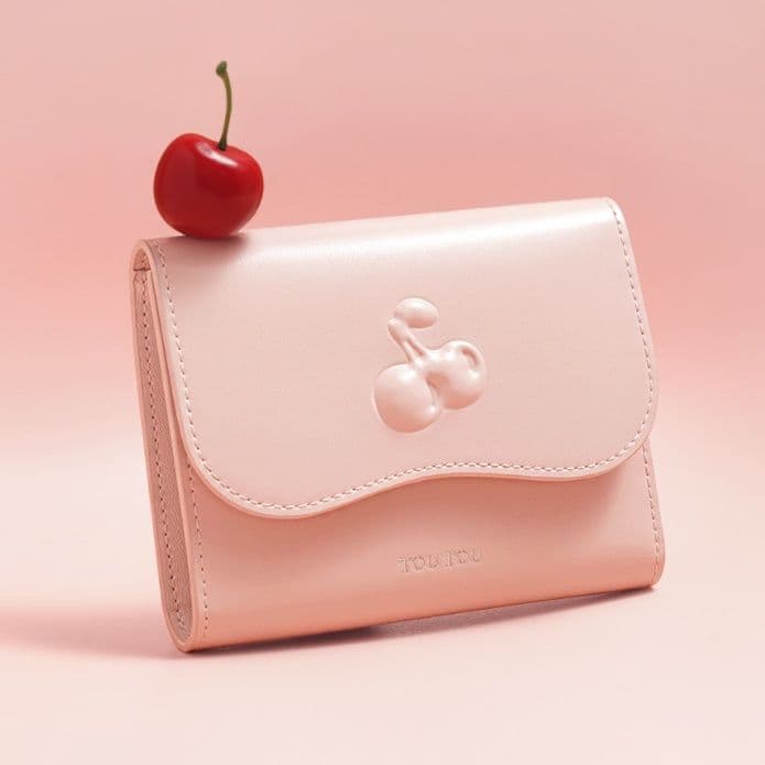 コンパクト 財布 さくらんぼ型押し三つ折りミニ財布