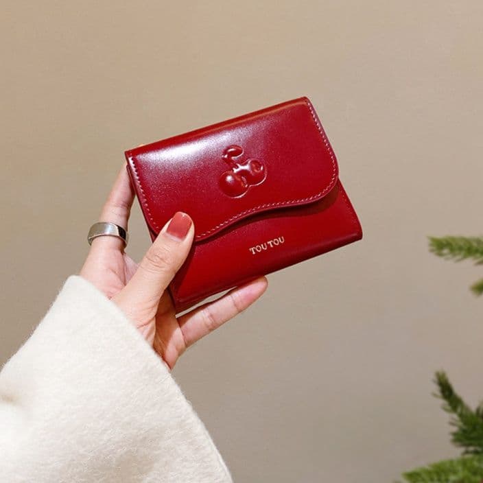 コンパクト 財布 さくらんぼ型押し三つ折りミニ財布