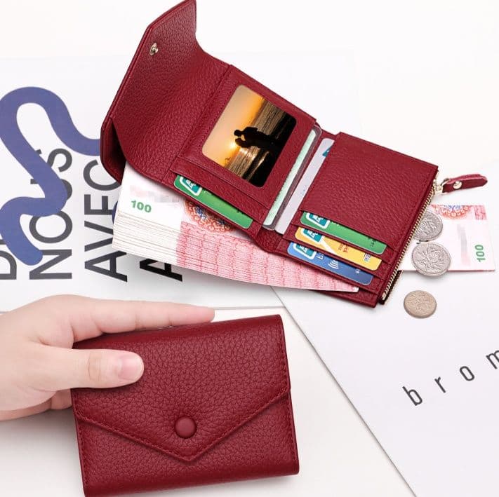 コンパクト 財布 上質牛革使用 多機能三つ折り財布