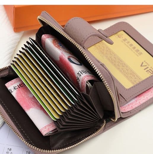 コンパクト 財布 本革ボタン留め多機能二つ折り財布