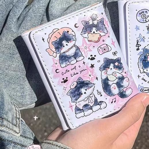 コンパクト 財布 ねこ星空イラスト 三つ折りミニ財布