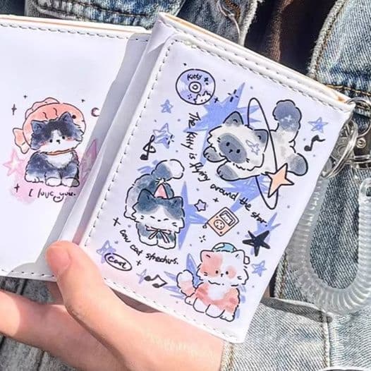 コンパクト 財布 ねこ星空イラスト 三つ折りミニ財布