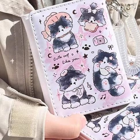 コンパクト 財布 ねこ星空イラスト 三つ折りミニ財布