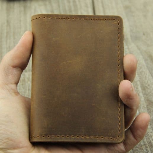 コンパクト 財布 本革手縫いステッチ二つ折り薄型財布