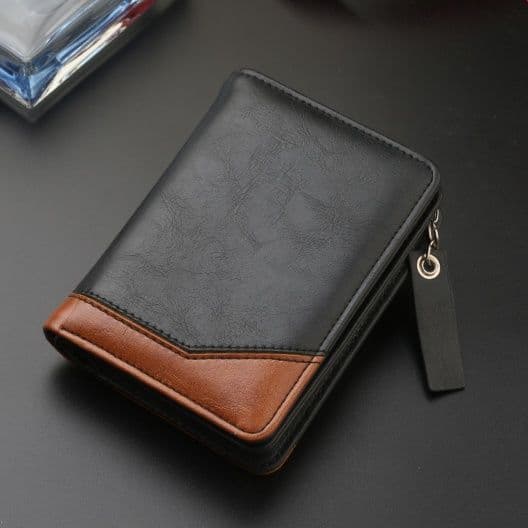 コンパクト 財布 二色使い本革ラウンドファスナー折り財布