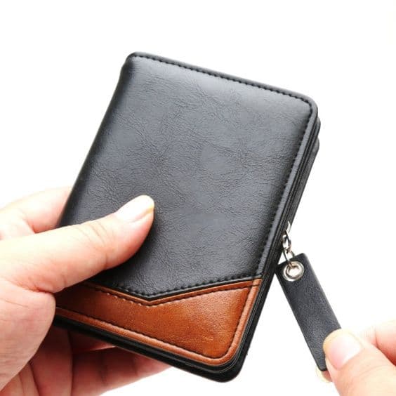 コンパクト 財布 二色使い本革ラウンドファスナー折り財布