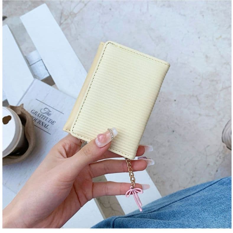 コンパクト 財布 レディース ストライプ 縦型 薄型 三つ折り 短財布