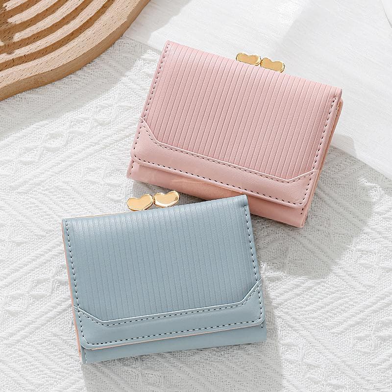 コンパクト財布 ハート留め金具付き 三つ折りミニ財布