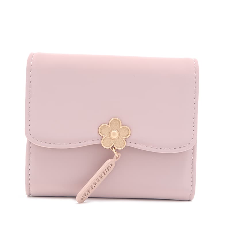 コンパクト 財布 花モチーフ付きミニマル三つ折り財布