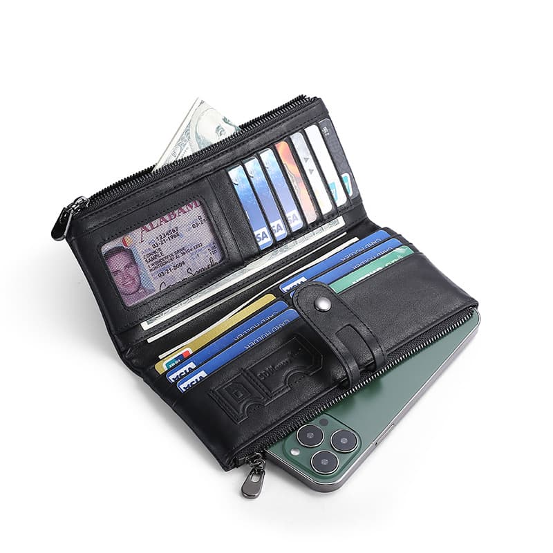 コンパクト 財布 大容量ジップ付き本革二つ折り財布