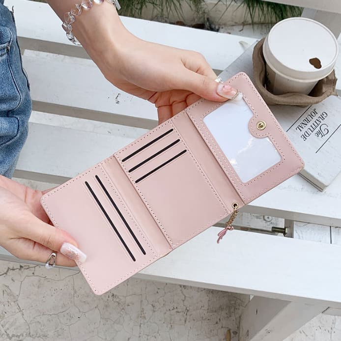 コンパクト 財布 レディース ストライプ 縦型 薄型 三つ折り 短財布