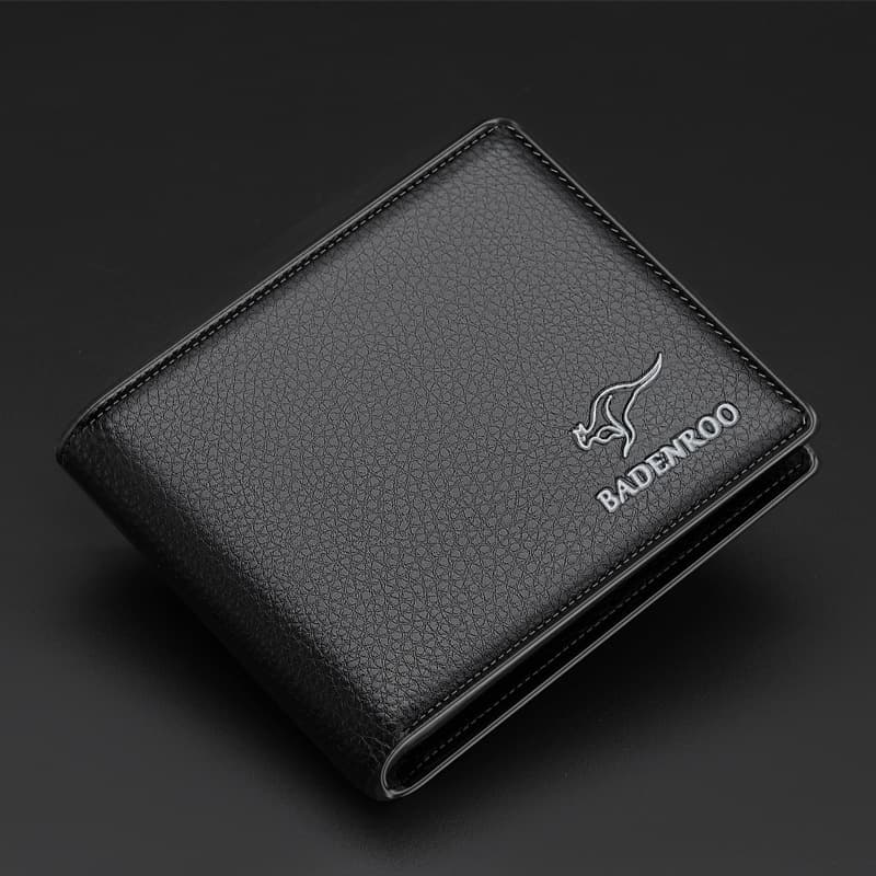 コンパクト 財布 カンガルーマーク入り高級レザー二つ折り財布