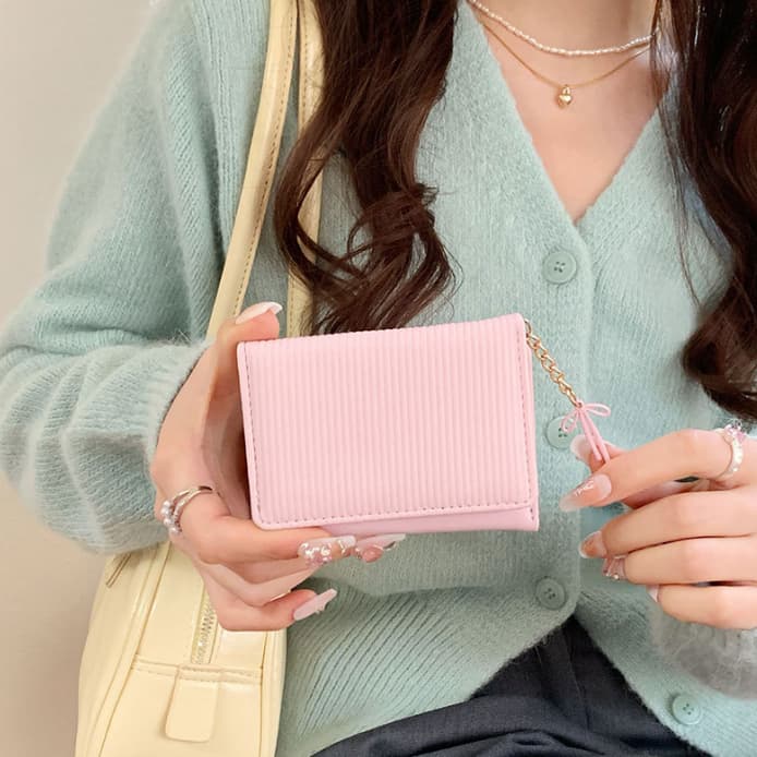 コンパクト 財布 レディース ストライプ 縦型 薄型 三つ折り 短財布