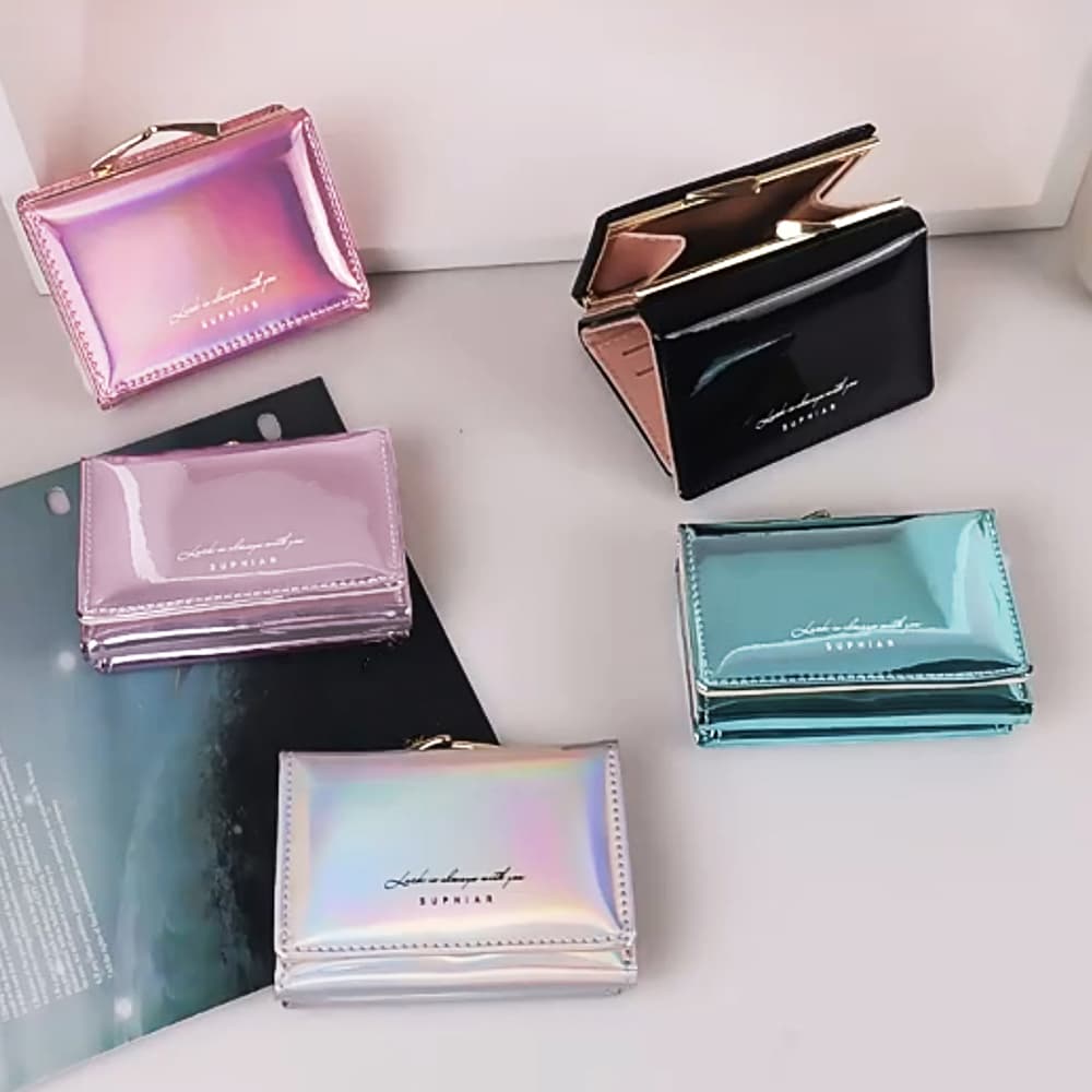 コンパクト 財布 がま口三つ折りコンパクト財布 光沢オーロラカラー