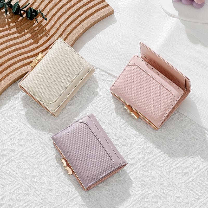 コンパクト財布 ハート留め金具付き 三つ折りミニ財布