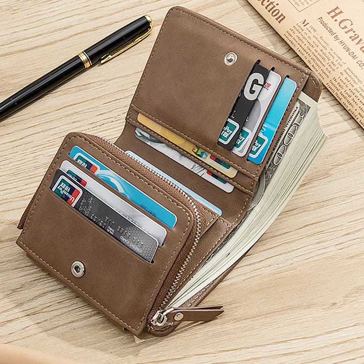 コンパクト財布 多機能ポケット付き本革三つ折りコンパクト財布