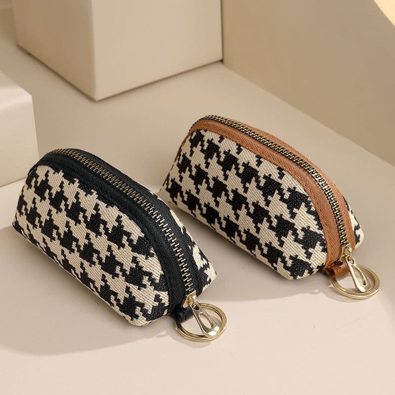 コンパクト 財布 千鳥格子柄 小銭入れ ミニポーチ キーリング付