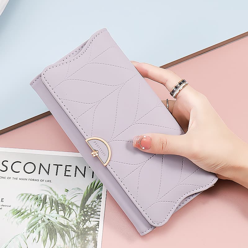 コンパクト 財布 優美な葉模様型押し多機能財布