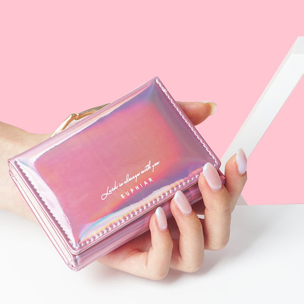 コンパクト 財布 がま口三つ折りコンパクト財布 光沢オーロラカラー