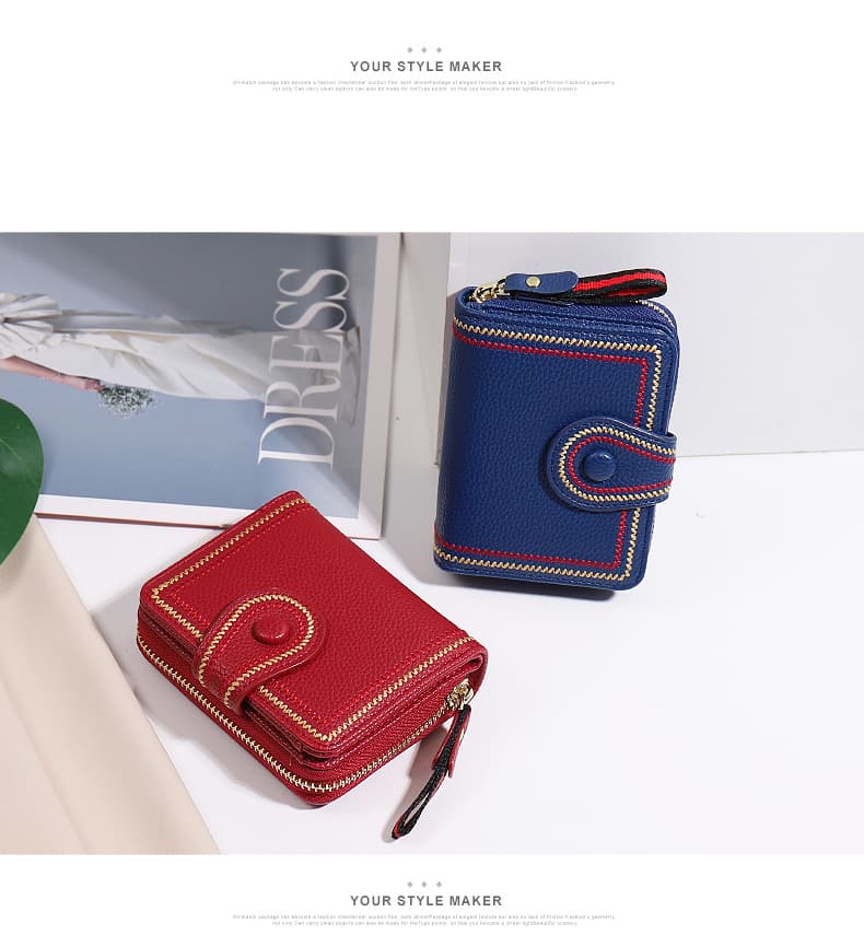 コンパクト財布 高級感溢れる上質型押し牛革ラウンドファスナー財布