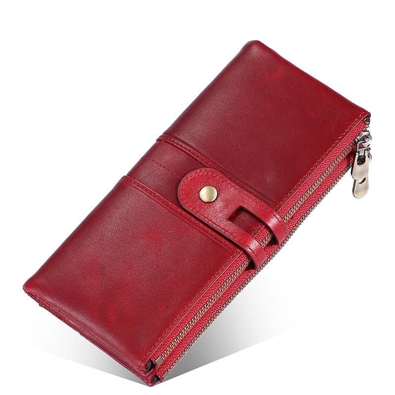 コンパクト 財布 大容量ジップ付き本革二つ折り財布