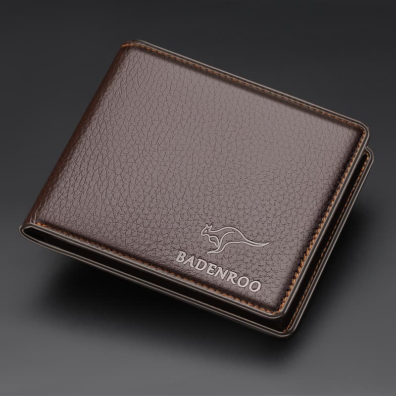 コンパクト 財布 カンガルーマーク入り高級レザー二つ折り財布