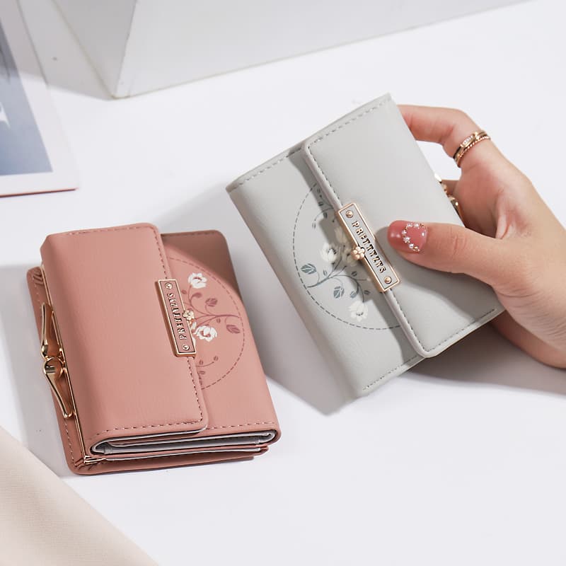 コンパクト財布 花柄デザイン 三つ折り ミニ財布