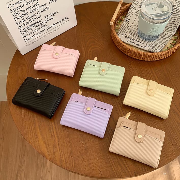 コンパクト 財布 レディース 縦しま模様 薄型軽量 二つ折り短財布