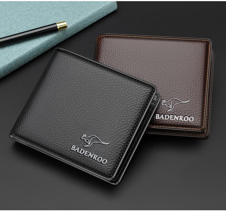 コンパクト 財布 カンガルーマーク入り高級レザー二つ折り財布