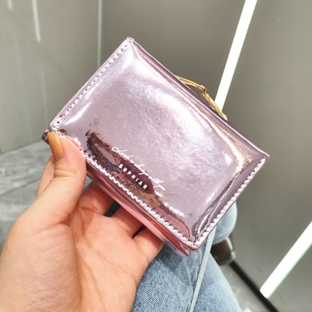 コンパクト 財布 がま口三つ折りコンパクト財布 光沢オーロラカラー