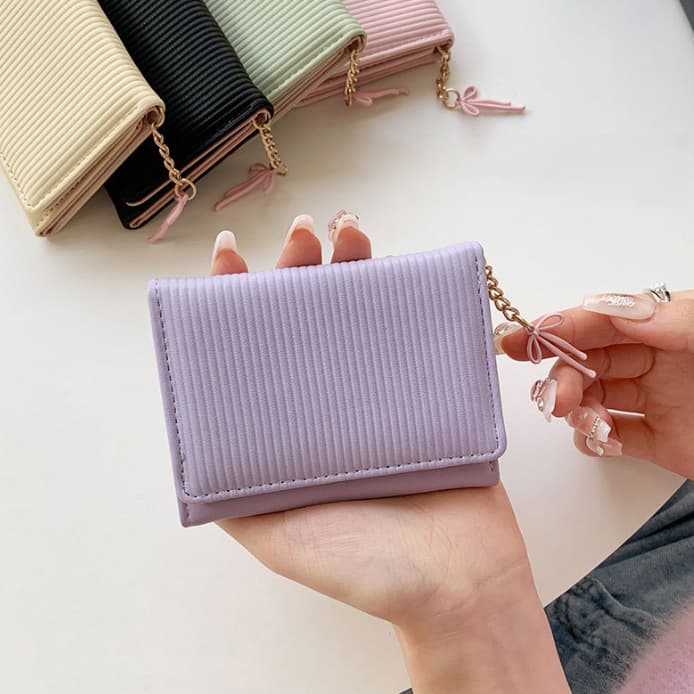 コンパクト 財布 レディース ストライプ 縦型 薄型 三つ折り 短財布