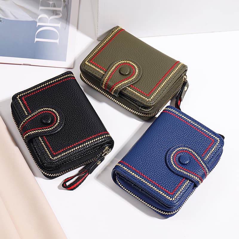 コンパクト財布 高級感溢れる上質型押し牛革ラウンドファスナー財布