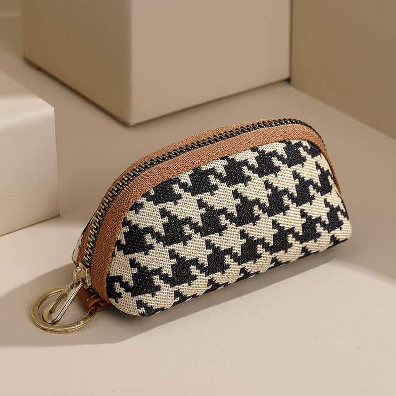 コンパクト 財布 千鳥格子柄 小銭入れ ミニポーチ キーリング付