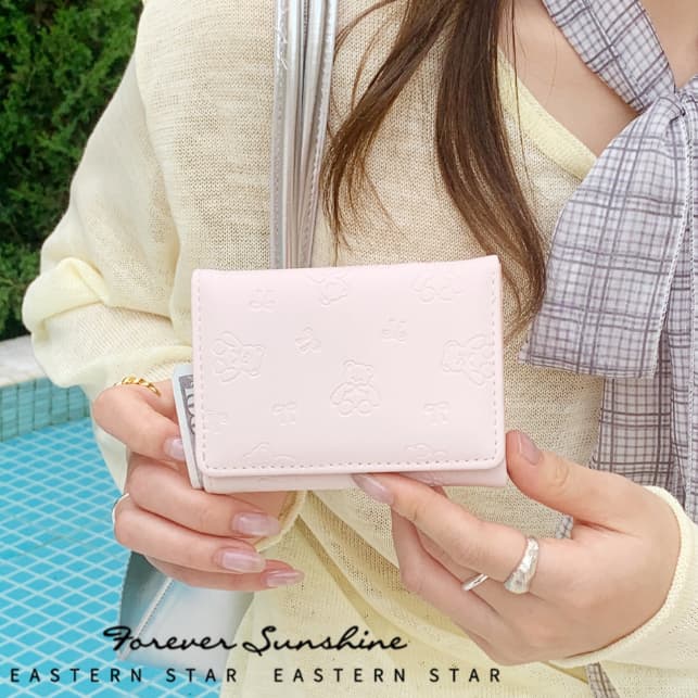 コンパクト 財布 レディース 型押し加工 薄型軽量 三つ折り小銭入れ付き短財布