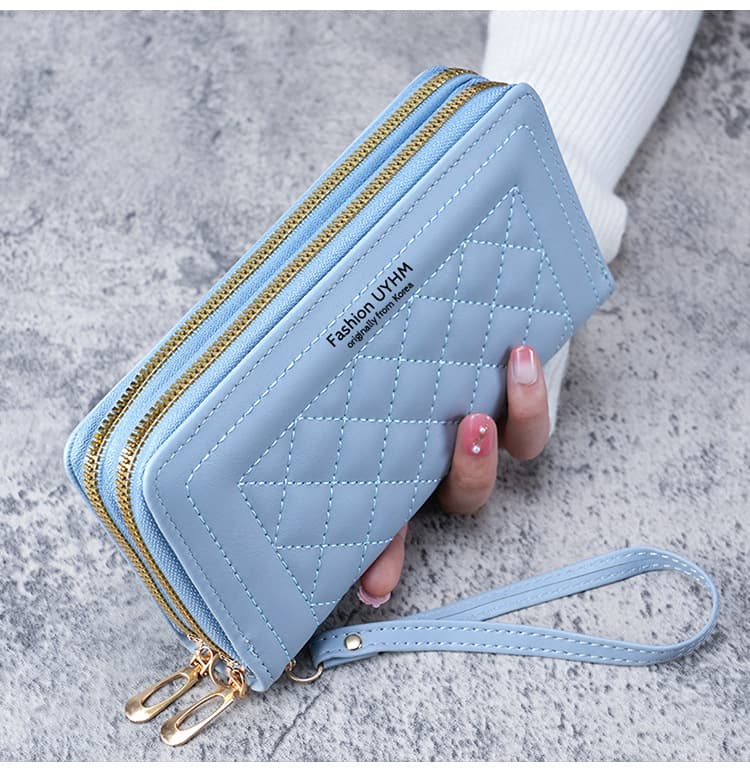 コンパクト 財布 キルティングステッチ 多機能ダブルジップウォレット
