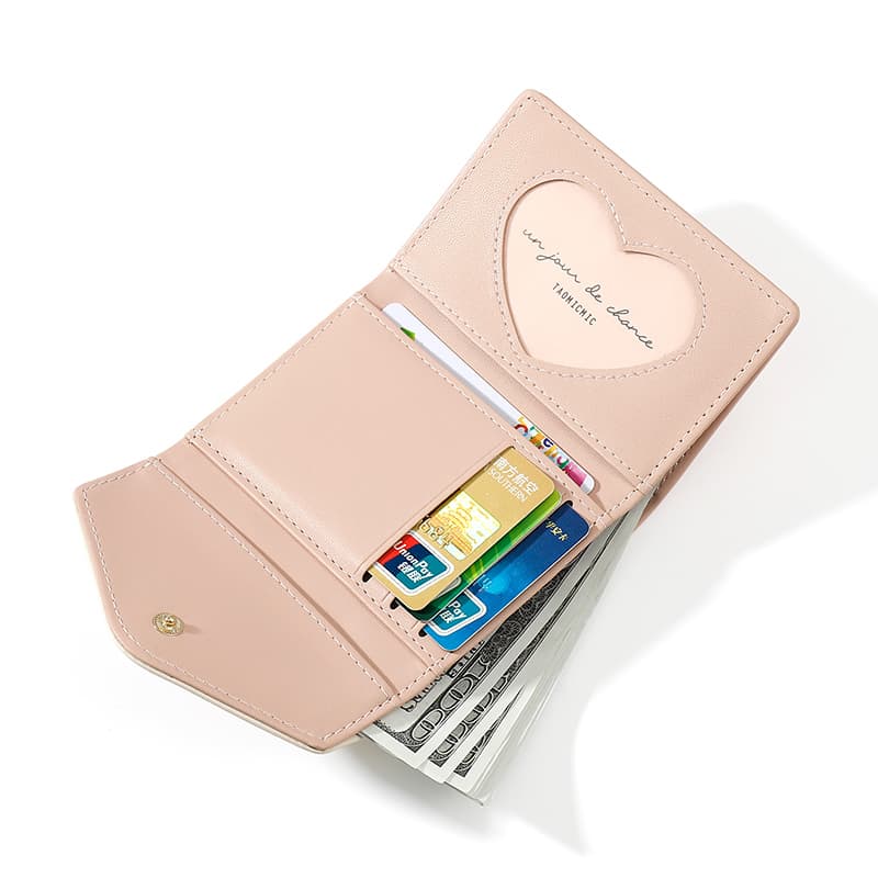 コンパクト 財布 花刺繍 パール飾り 三つ折り財布